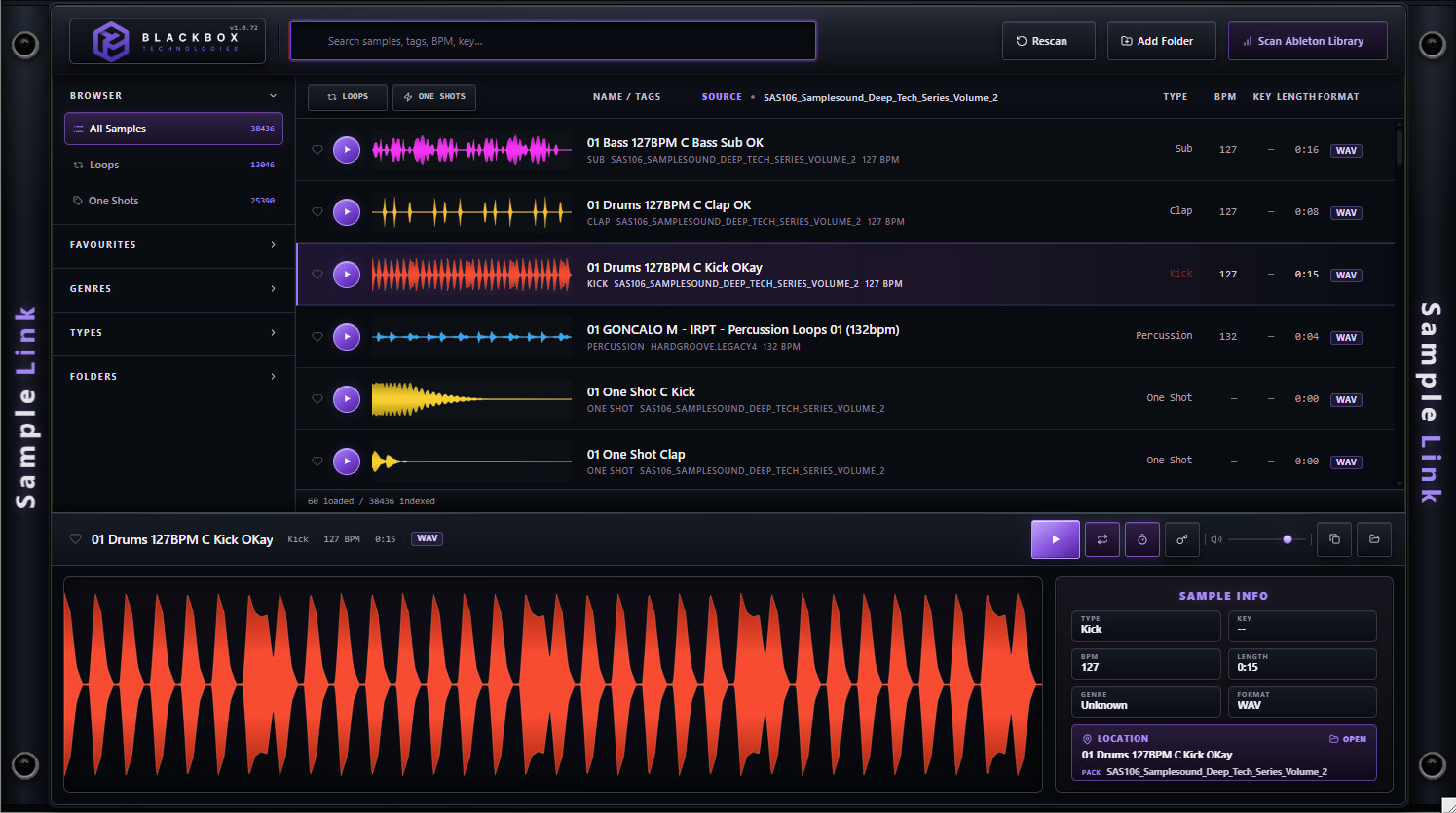 SampleLink VST3 sample browser interface
