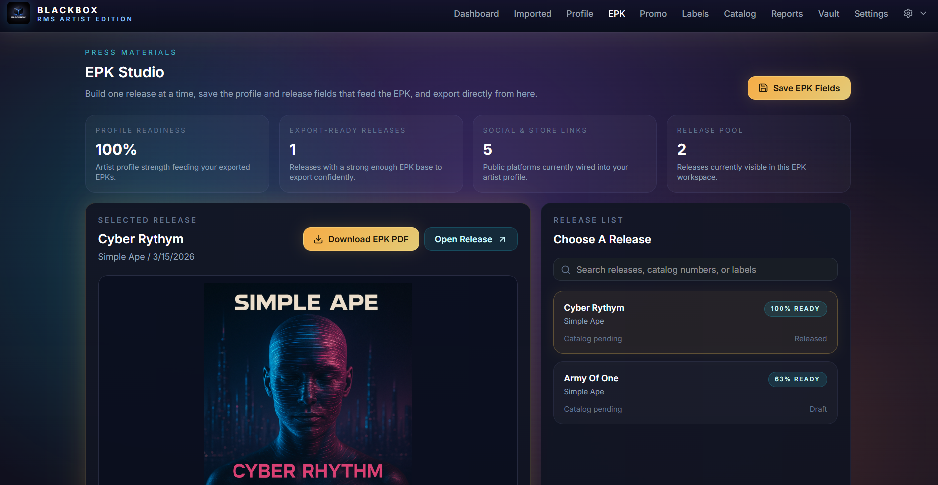 Blackbox RMS Artist Edition EPK Studio preview
